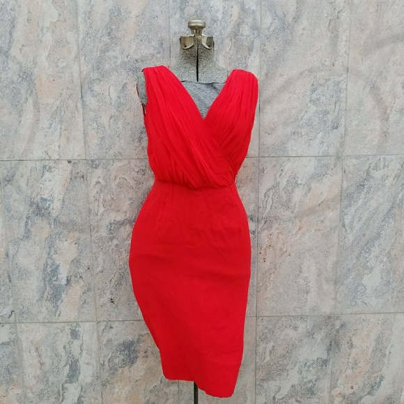 1950s Red Silk Cocktail Dress - Picture 1 of 5